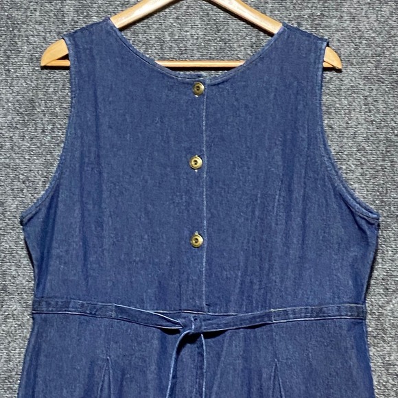 Vintage Woolrich Womens L Denim Dress Embroidered Winter Scene Sleeveless Belted - Picture 5 of 10